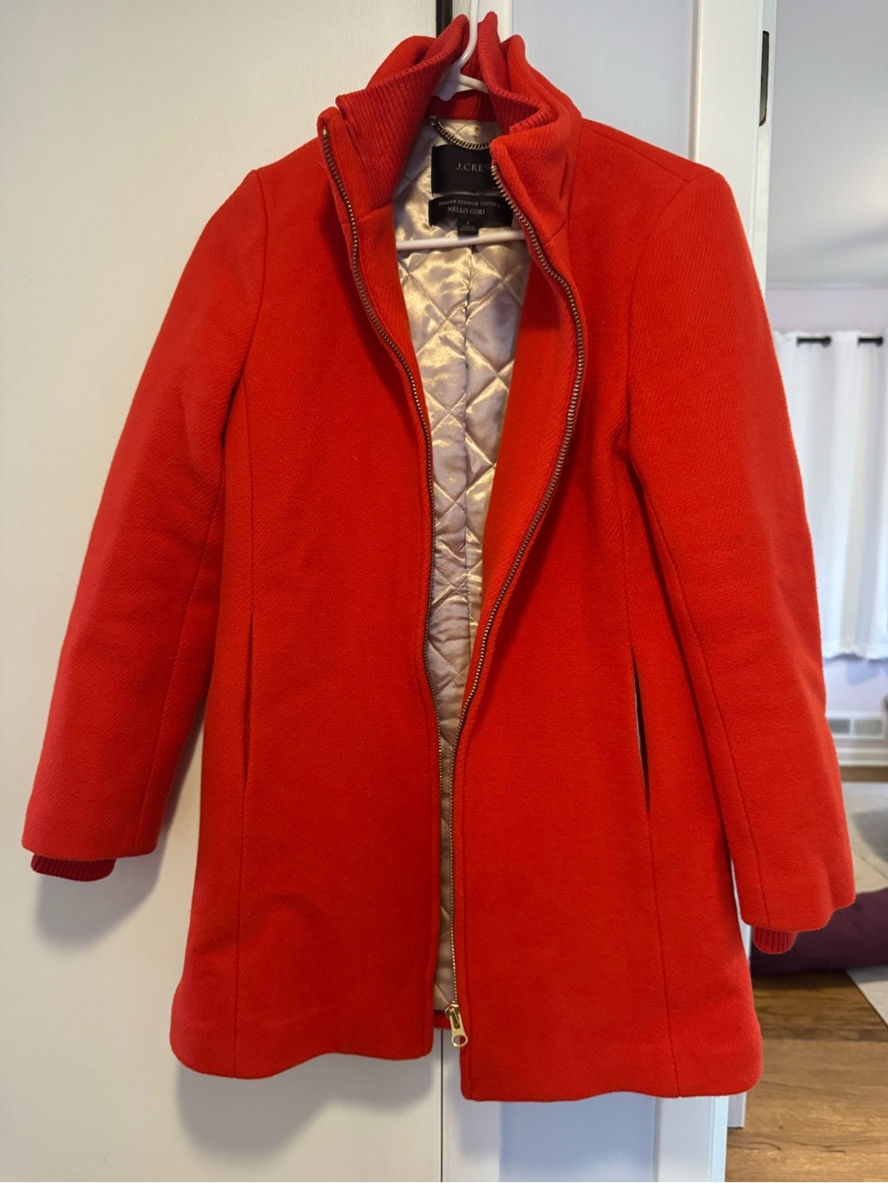 J. Crew Women's Bright Red Zip-Front Pea Coat